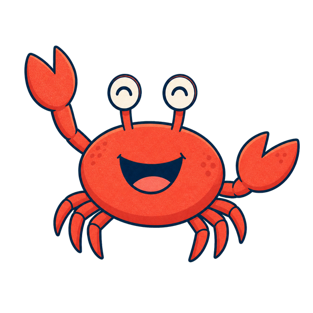 A cheerful red crab holding the IP card